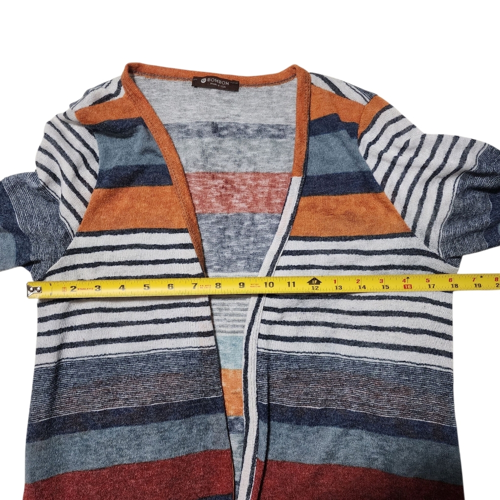 Bombom Cardigan Sweater Striped Long Sleeve Womens Large Made In USA Earth Tones - Picture 3 of 6